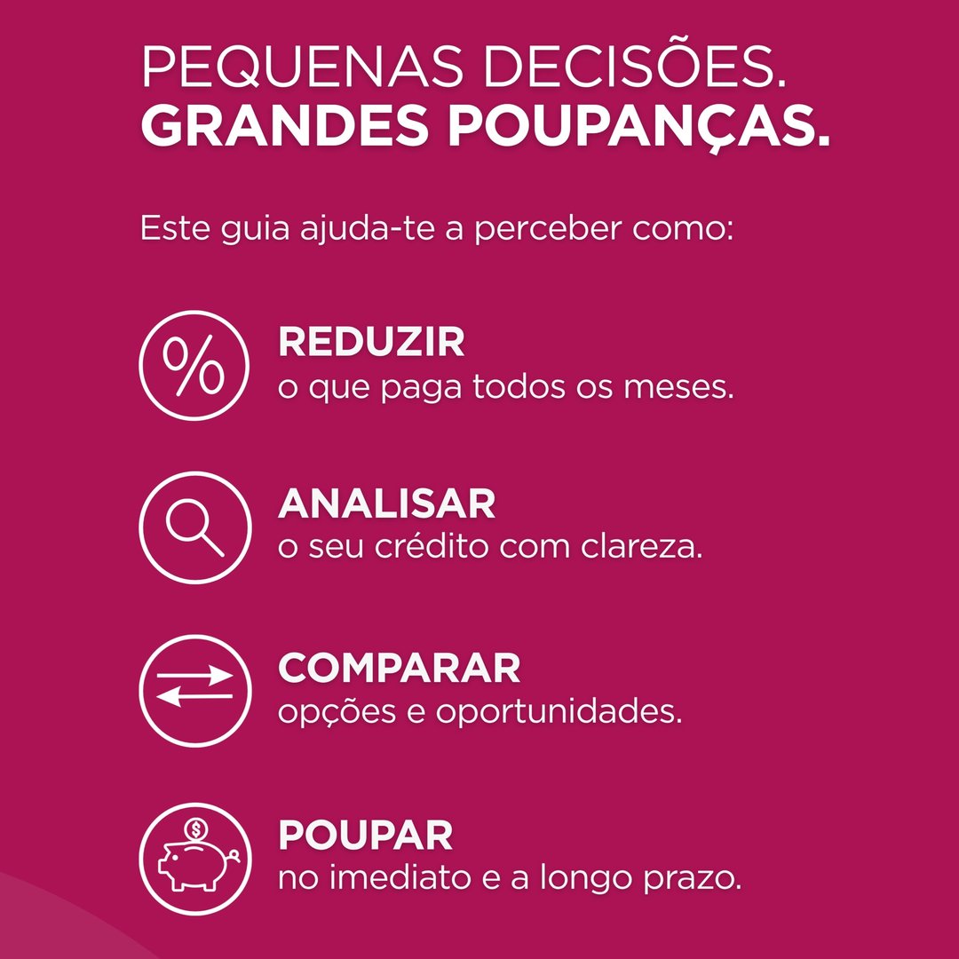 Pequenas decisões. Grandes poupanças. Guia para reduzir, analisar e comparar o seu crédito habitação.